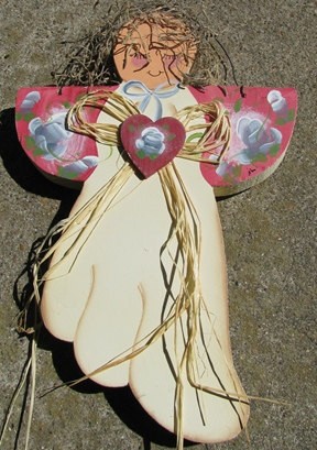 Angel 59M Mauve Angel on Wire with a Jute Heart and Raffia Angel 59M Mauve Angel on Wire with a Jute Heart and Raffia