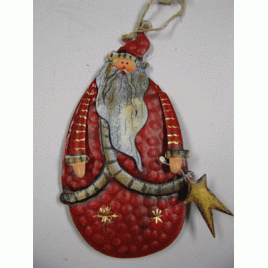 603315-Tin Santa Ornament with gold star 603315-Tin Santa Ornament with gold star