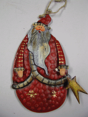 603315-Tin Santa Ornament with gold star 603315-Tin Santa Ornament with gold star