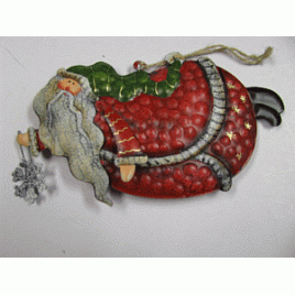 603316-Tin Santa Ornament green cap 603316-Tin Santa Ornament green cap