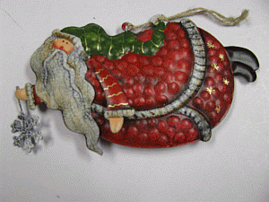 603316-Tin Santa Ornament green cap 603316-Tin Santa Ornament green cap