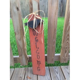 Fall Decor 607 Skinny Welcome Pumpkin with crow and Raffia