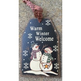 6089WWW- Warm Winter Welcome snowman wood gift tag 