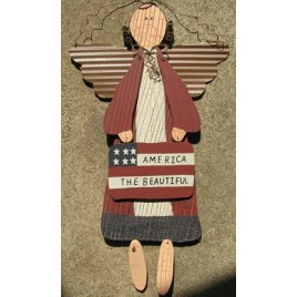 6983ATB-America The Beautiful wood angel with metal wings 