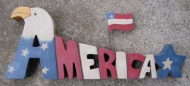 704150 America, Eagle, Star & Flag Wood Block 
