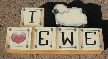 712E - I Love Ewe wood block 