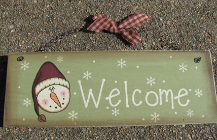 Wood Christmas 71775W Welcome Snowman Plaque Sign