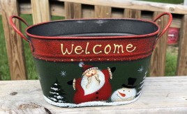 Christmas Santa-Snowman 79433NB Welcome Metal Basket 