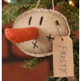 -Primitive Snowman 7D3134 Frosty Tag Head Ornament -Primitive Snowman 7D3134 Frosty Tag Head Ornament