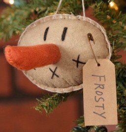 -Primitive Snowman 7D3134 Frosty Tag Head Ornament