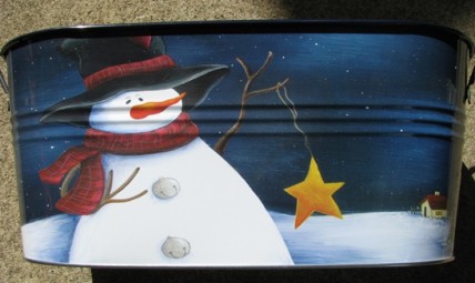 82004 - Oval Painted Snowman Metal Tub 82004 - Oval Painted Snowman Metal Tub