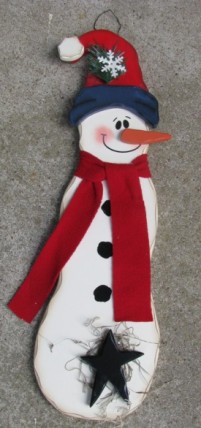 8363R-Red Scarf wood Snowman with red hat 8363R-Red Scarf wood Snowman with red hat