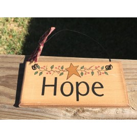 87643H - Hope Primitive Wood Sign with gingham ribbon 