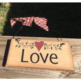 87643L - Love Primitive Wood Sign with gingham ribbon 