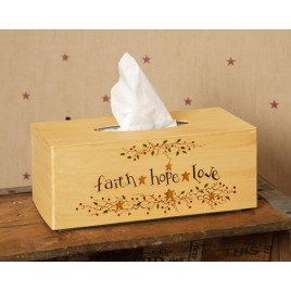 Primitive Tissue Box Cover Paper Mache' 8TB323-Faith Hope Love Rectangle Primitive Tissue Box Cover Paper Mache' 8TB323-Faith Hope Love Rectangle