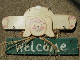 903RG - Welcome Rabbit Green Banner wood sign 