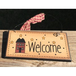 Primitive mini wood Sign 91176W - Welcome Salt Box House 