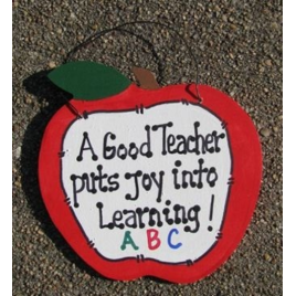 Teachers Gifts - 9171J Apple A Good Teacher puts Joy Learning Wood sign Teachers Gifts - 9171J Apple A Good Teacher puts Joy Learning Wood sign