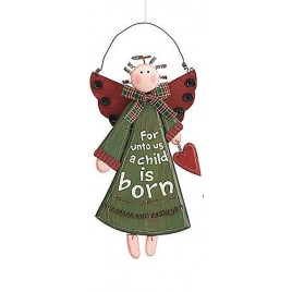 Oh Come Let us Adore Him Wood Angel Red  