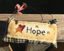 99280H Hope Mini Pillow with gingham ribbon Hangs by wire