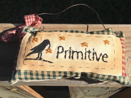 99280P Primitive Mini Pillow with gingham ribbon 