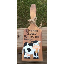 BP201 Butter Paddle Kitchen Closed Not in the Mood Cow Wood Paddle 