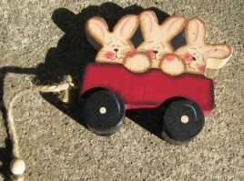 Wood Shelf Sitter C0207 - Rabbit in Wagon