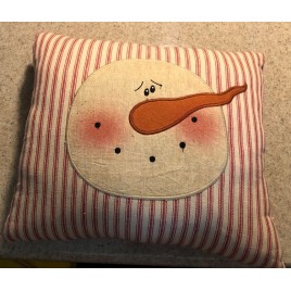 C1953 - Red striped snowman face pillow 