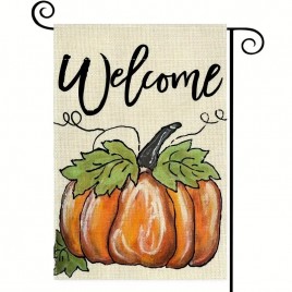 GH152284 Fall Pumpkin Welcome Garden Flag - Durable Linen, Double Sided  GH152284 Fall Pumpkin Welcome Garden Flag - Durable Linen, Double Sided