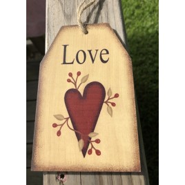 Primitive Decor Love Heart Wood Tag 