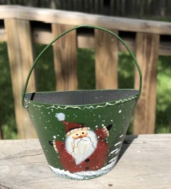 512-79432NB Metal Santa Half Bucket Christmas Ornament 