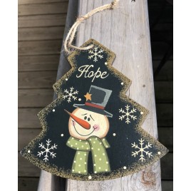 Primitive Wood 206-74705NBHope Tree Snowman Christmas Ornament 