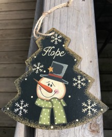 Primitive Wood 206-74705NBHope Tree Snowman Christmas Ornament 