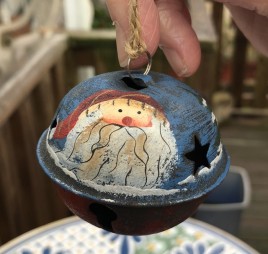   512-79408nb Blue Santa Bell Metal Christmas Ornament 