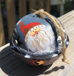  66280 - Santa Blue metal Bell Ornament with Red Hat