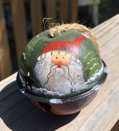   66280 - Santa Green metal Bell Ornament with Red Hat