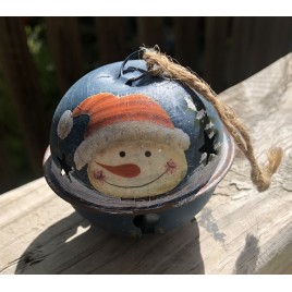 989228 Blue Snowman Bell Metal Christmas Ornament 