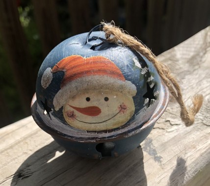 989228 Blue Snowman Bell Metal Christmas Ornament 