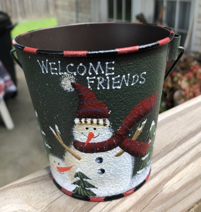 60355G - Green Snowman Bucket with handle