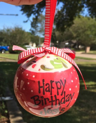 Christmas Ornament 9545 Red Happy Birthday Jesus Ball