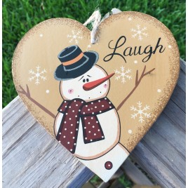 Primitive Wood Christmas  Ornament WL.23 Snowman Laugh Heart 