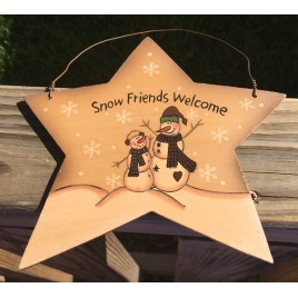 Primitive Wood 4938 Snow Friends Welcome Star Christmas Ornament 