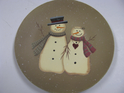NEW-6 Mr. & Mrs. Snowman Wood Plate NEW-6 Mr. & Mrs. Snowman Wood Plate
