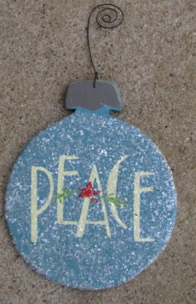 Wood Christmas Ornament RB5150-Peace Aqua Bulb Ornie Wood Christmas Ornament RB5150-Peace Aqua Bulb Ornie