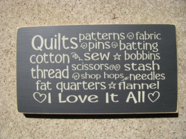 Primitive Wood Block Sign T1802 Quilt Words