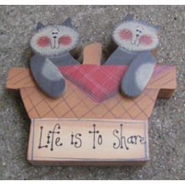 Wood Cat in Basket W2109LS - 2 Cats in a Basket Wood Cat in Basket W2109LS - 2 Cats in a Basket