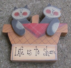 Wood Cat in Basket W2109LS - 2 Cats in a Basket Wood Cat in Basket W2109LS - 2 Cats in a Basket