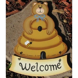 Welcome Bear Wood Hanging Wd2090 
