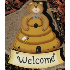 Welcome Bear Wood Hanging Wd2090 Welcome Bear Wood Hanging Wd2090