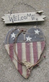 Patriotic Decor B2568 - Welcome Heart Flag Wood 